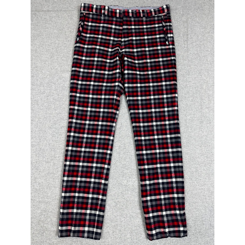 Louis Castel Golf Pants Mens 34x32 Red Black Plaid Flannel Cinch Back Trousers
